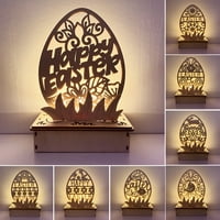 Drveni ukras za stol od jaja na baterije, LED svjetlosni šuplji pokloni, ukras za uskrsna jaja od lipe, pribor za zabave