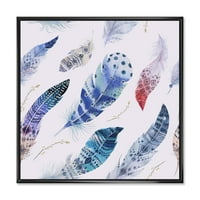 Elegantno plavo boho umjetničko perje uokvireno slikarstvo platno umjetnički tisak