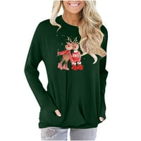 Majica za žene Bluza s božićnim printom losa smiješni grafički Top majica dugih rukava ležerni pulover majica s džepovima