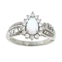 Sjajne fini nakit Sterling Silver stvorio Opal i bijeli kubični cirkoniju CZ prsten