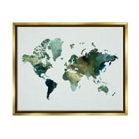 Stupell zeleni tonirani svjetski karta putovanja i mjesta slikanje zlatnog plutara uokvirenog umjetničkog tiskana zidna umjetnost