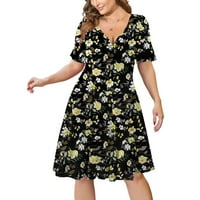 Ženska boho haljina s cvjetnim printom Plus size kratki rukav Visoki struk Okrugli vrat a-line midi ljuljačka haljina prijedlozi