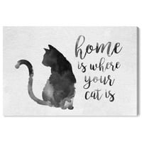 Wynwood Studio tipografija i citati zidne umjetničke platnene otiske 'Cat Is Home' Obiteljski citati i izreke - crna, bijela