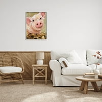 Sretna svinja farma životinjski portret i insekti slikaju sivi uokvireni umjetnički print zidna umjetnost