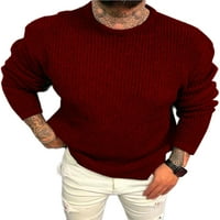 Muški pleteni džemper s dugim rukavima s okruglim vratom pulover običnog kroja muški jednobojni radni džemper vrhovi crveni