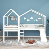 Aukfa Wood Twin potkrovni krevet - Kuća dvostruki krevet s toboganom i sigurnom zaštitnom ogradom za djecu tinejdžera Dječaci spavaća