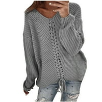 Ženski modni džemperi za žene Plus size casual puloveri s dugim rukavima u obliku izreza, jednobojni labavi puloveri s uskim pletenjem,