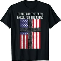 Stajati Zastava klečeći križ Bog Isus Amerika kršćanski dar SAD Majica Crna 3MB-a