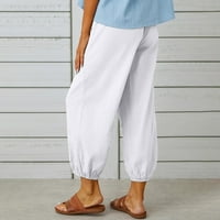Planinarske hlače u donjem rublju, ženske Ležerne široke pamučne hlače s elastičnim strukom, ošišane široke hlače, bijele, donje