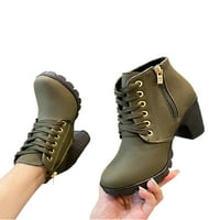 Ženske prozračne zimske cipele s blok potpeticama, udobne Ležerne čizme sa bočnim patentnim zatvaračem, zelene 8,5