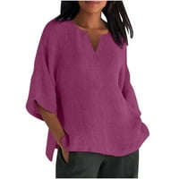 Ženska pamučna lanena košulja s dugim rukavima za slobodno vrijeme, ljetna jednobojna bluza s izrezom u obliku slova a, vrhovi u
