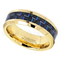 Volfram prsten-uglačani volfram prsten presvučen žutim zlatom s plavim i crnim umetkom od ugljičnih vlakana-9335 911