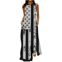 Ženska ležerna široka Maksi haljina s printom za Dan neovisnosti, bez rukava, Plus veličina, džepovi, mini haljine za žene