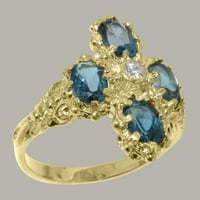 Ženski jubilarni prsten od 14k žutog zlata britanske proizvodnje s kubičnim cirkonijem i londonskim plavim topazom - opcije veličine-veličina