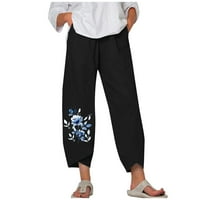 Ženske ljetne Capri hlače, Ležerne široke hlače od pamuka i lana, rastezljivi Capri s križnim rubom, ošišane hlače za slobodno vrijeme