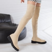 Ženske čizme Na zazoru, visoke čizme preko koljena s uzorkom zdepaste potpetice, rastezljive jesenske čizme od 92-a, modne čizme