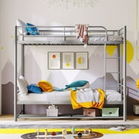 Metalni okvir kreveta na kat s letvicama za odlaganje, krevet na kat na kat s ugrađenim ljestvama i visokom ogradom u punoj dužini