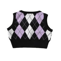 Višebojni Ženski prsluci džempera s izrezom i printom u obliku slova u, ležerni prsluci džempera s geometrijskim uzorkom