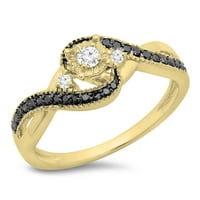 Kolekcija 0. Zaručnički prsten od crnog i bijelog dijamanta s uvijenim kamenom od 10 karata, žuto zlato, veličina 4,5