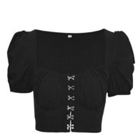 Seyurigaoka Women's Crop Tops, Square Neck Short Sleeve Vest, Sexy T- shirt