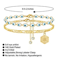 Narukvice za gležnjeve od zlog oka za žene, Pozlaćeni otvoreni šesterokutni privjesci s inicijalima, zlatne narukvice za gležnjeve