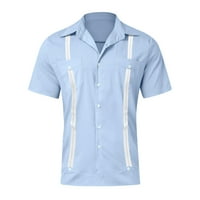 muške proljetne i ljetne jednobojne pamučne košulje s rupama i reverima s kratkim rukavima na pola gumba na vrhu