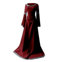 Ženske haljine ležerna Haljina ženska Maksi haljina s okruglim vratom dugih rukava ljetna jednobojna haljina u crvenoj boji 3 inča