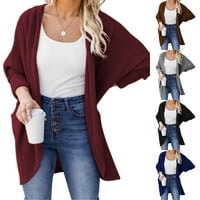 Ženski Kardigan, Jednobojni džemper s draperijom sprijeda i dugim rukavima, ugodna jakna sa šalom, smeđa;