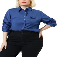 Jedinstveni prijedlozi Plus Size Ženska traper radna košulja s dugim rukavima s džepom na prsima na kopčanje