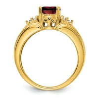 14k čvrsto žuto zlato, 8K ovalni granat, siječanjski crveni dragulj, dijamantni zaručnički prsten