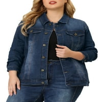 Jedinstvene ponude ženskog plus veličine dugačke gumbe s dugim rukavima prednja praskani traper jakna