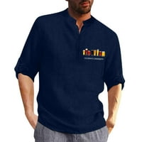 Muška košulja s ovratnikom od pamuka i lana, modna bluza s printom, široka košulja s dugim rukavima