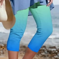 Casual ženske Capri hlače, ljetne sportske hlače s elastičnim strukom, jednobojne kratke hlače s gradijentnim cvjetnim printom, hlače