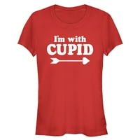 Majica za Valentinovo Ja sam s Kupidom s uzorkom, crvena, velika