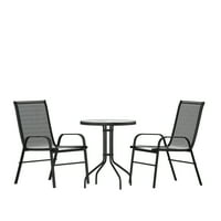 3-dijelni set stolova i stolica za popločani dio dvorišta od čeličnog stakla, Crni