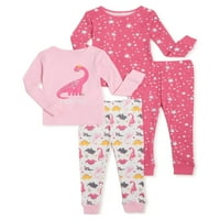 Wonder Nation Baby Toddler Girl Dugi rukav Snug Fit Cotton Pidžama, set od 4 komada
