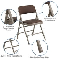 Flash namještaj serije A. M. zakrivljena metalna sklopiva stolica s trostrukim nosačima s dvostrukim šarkama u smeđoj tkanini s uzorkom