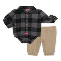 Wrangler Baby Boy Flanel Bodysuit i traper hlače s dugim rukavima, 2-komad, 0 3m-24m