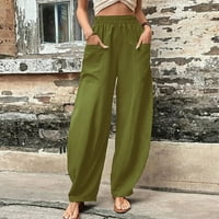 Ženske ljetne jesenske široke hlače u donjem rublju, Ležerne rastezljive hlače visokog struka s džepovima, jednobojne hlače za slobodno