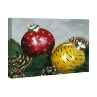 Svečani i sezonski zidni umjetnički otisci na platnu božićno vrijeme - Crvena, žuta