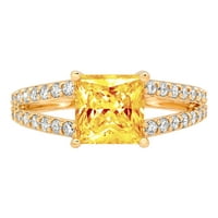 2,48 karatni zaručnički prsten s prirodnim citrinom izrezanim princezom od žutog zlata od 14 karata, veličine 4,75