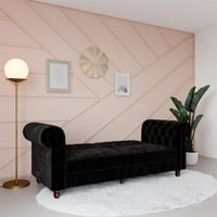 Feli Chesterfield zavojnica sofa futon, crni baršun