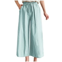 Ženske pamučne platnene hlače ljetne Ležerne široke hlače s džepom jednobojni elastični pojas kravate široke hlače za slobodno vrijeme