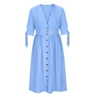 Ljetna Ženska haljina za žene - modna ljetna ležerna haljina s izrezom i gumbima u obliku slova u, jednobojna haljina s kratkim rukavima