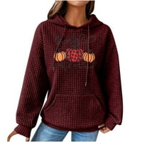 Dukserice za Noć vještica za žene Plus size pletena majica od vafla s printom bundeve sportski pulover s dugim rukavima udobne dukserice