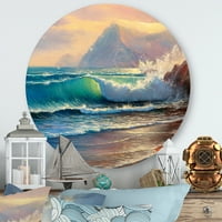 DesignArt 'Sunrise sjaj na morskim valovima III' nautički i obalni krug metalna zidna umjetnost - disk od 11