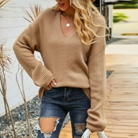 Džemperi s izrezom u obliku slova U Za Žene Jesen / Zima rasprodaja ženski modni zimski pulover s dugim rukavima s dugim rukavima