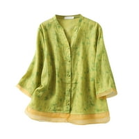 Jednobojna pamučna lanena bluza za žene s rukavima u obliku slova u, vintage vrhovi, široke Ležerne vezene košulje