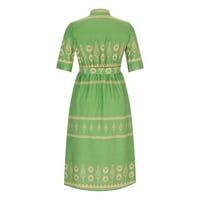 Pripijene haljine za žene A kroja s okruglim vratom i kratkim rukavima u zelenoj boji S printom u A-liniji