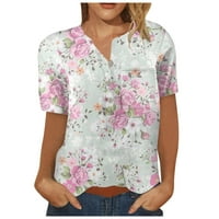 Ženski ljetni vrhovi s izrezom u obliku lakta u obliku slova u, Ležerne široke košulje s cvjetnim printom, bluza u ružičastoj boji